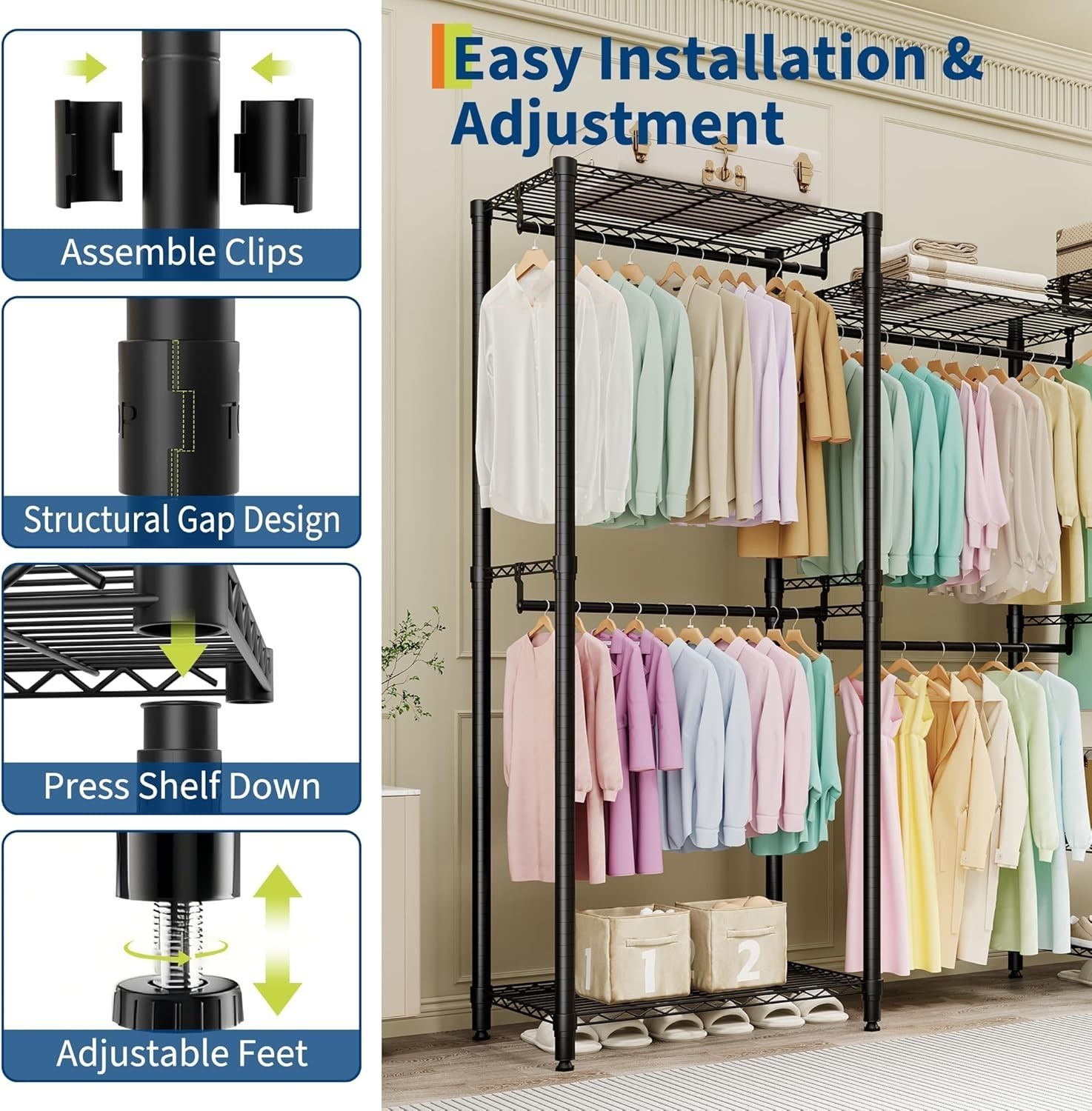 Heavy Duty Storage Clothes Rail Rack Garment Hanging Stand Open Wardrobe Shelf