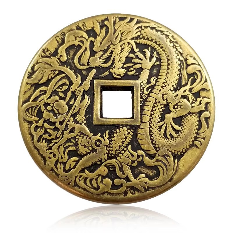 Chinese Dragon Antique Coin Mountain Ghost Fengshui Dispel Misfortune Coin Medal