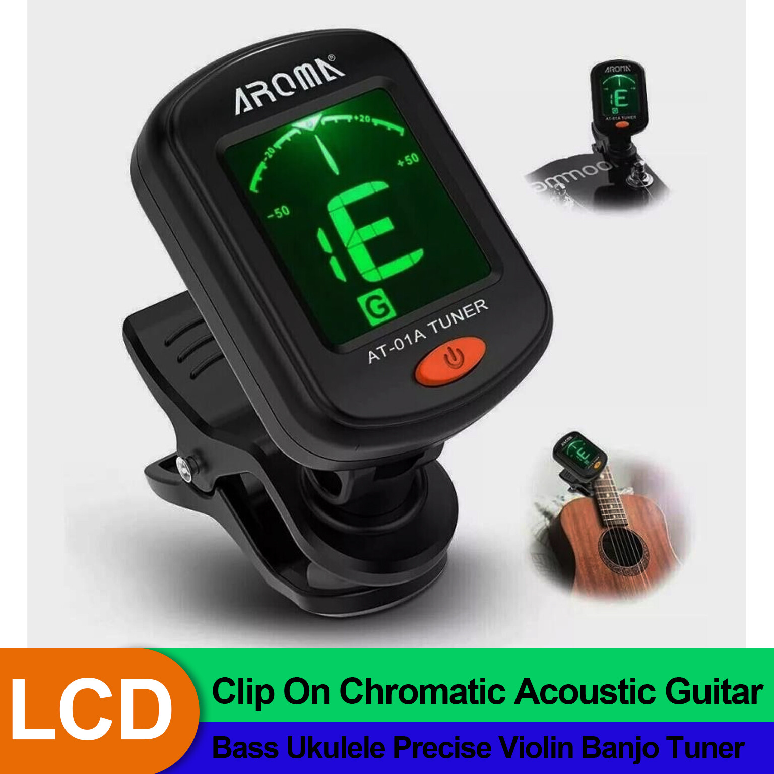 LCD Clip On Chromatic Tuner Acoustic Guitar Bass Ukulele Precise Violin Banjo