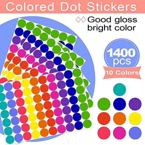 1400 PCS Colored Dot Stickers Round Color Coding 3/4 INCH 10 Color/1400pcs