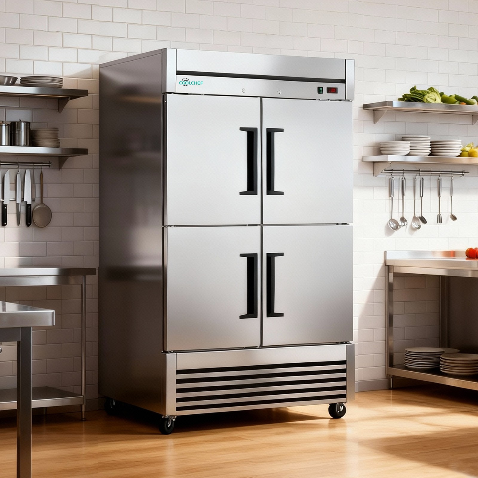 54"Commercial Freezer 49Cu.Ft 4 Door Stainless Steel -8~0℉ Air Cooling 6 Shelves