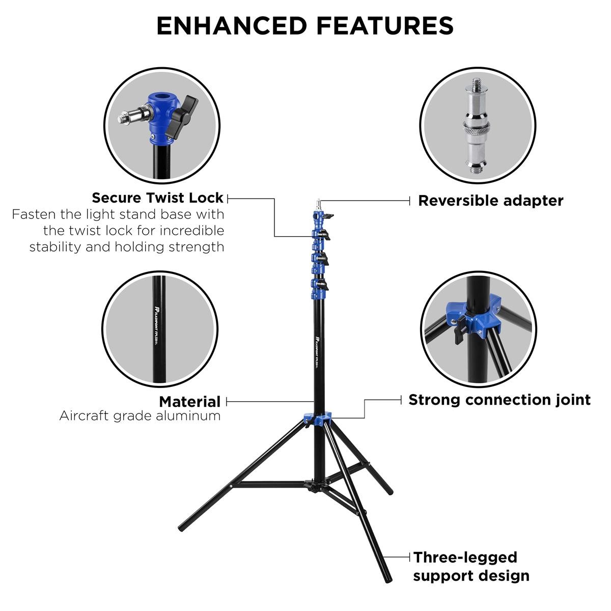 Flashpoint 9.5' Blue Color Coded Pro Air Cushioned Heavy Duty Light Stand for Ph