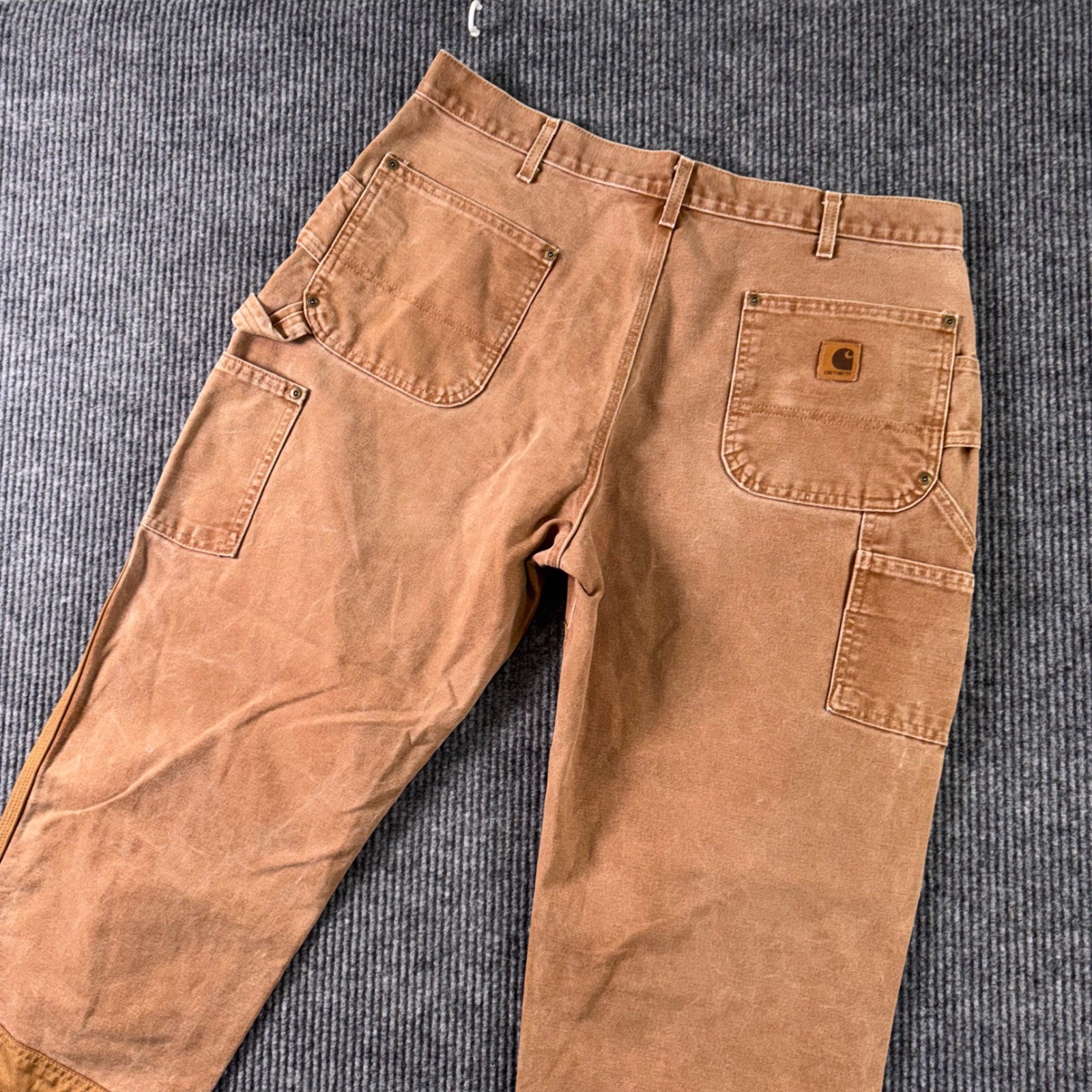 Carhartt B182 BRN Cordura Front Work Dungaree Men 38x27 Duck Double Knee Vintage