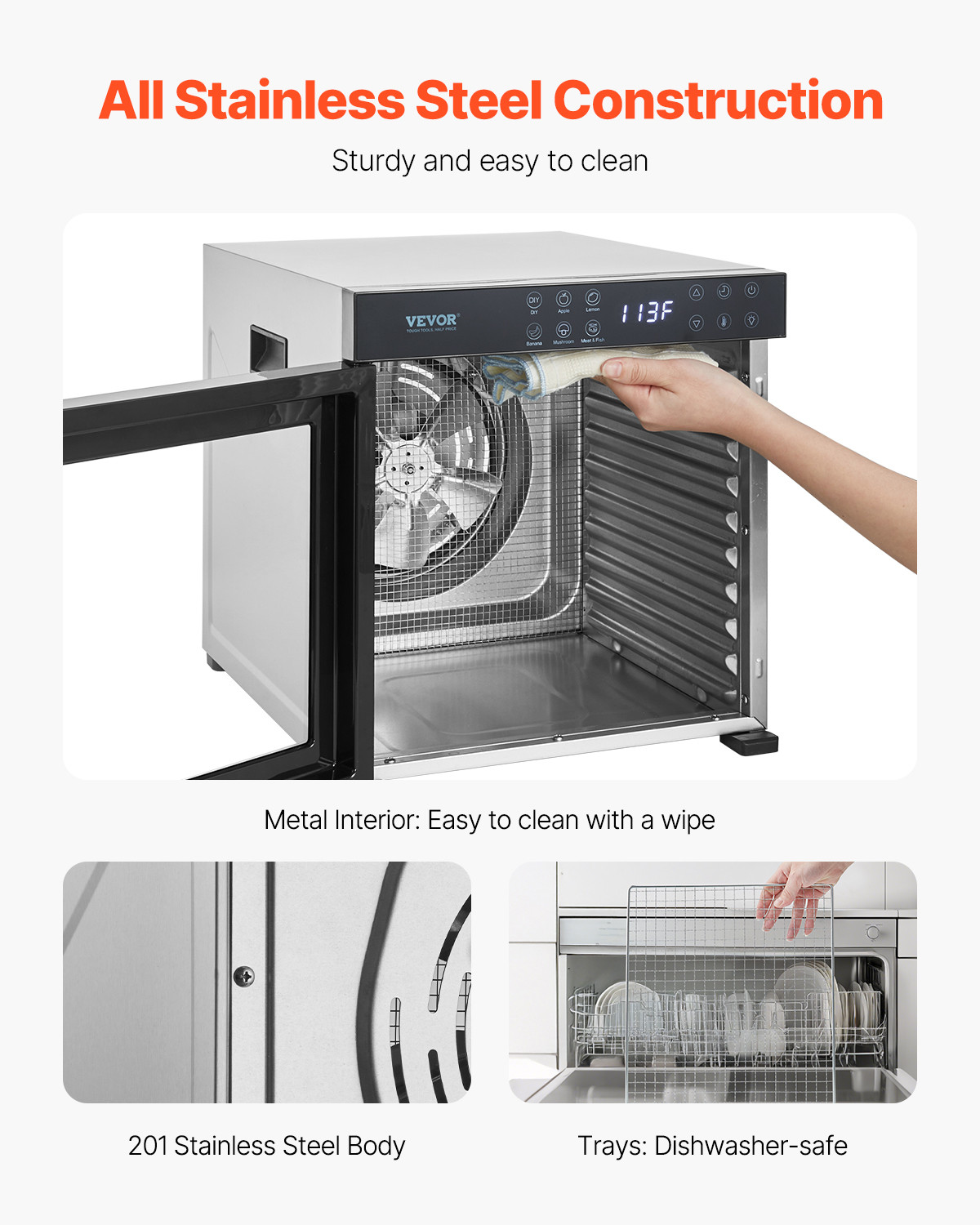 Electric 10 Trays Food Dehydrator Machine Stainless Jerky Meat Fruit Drying