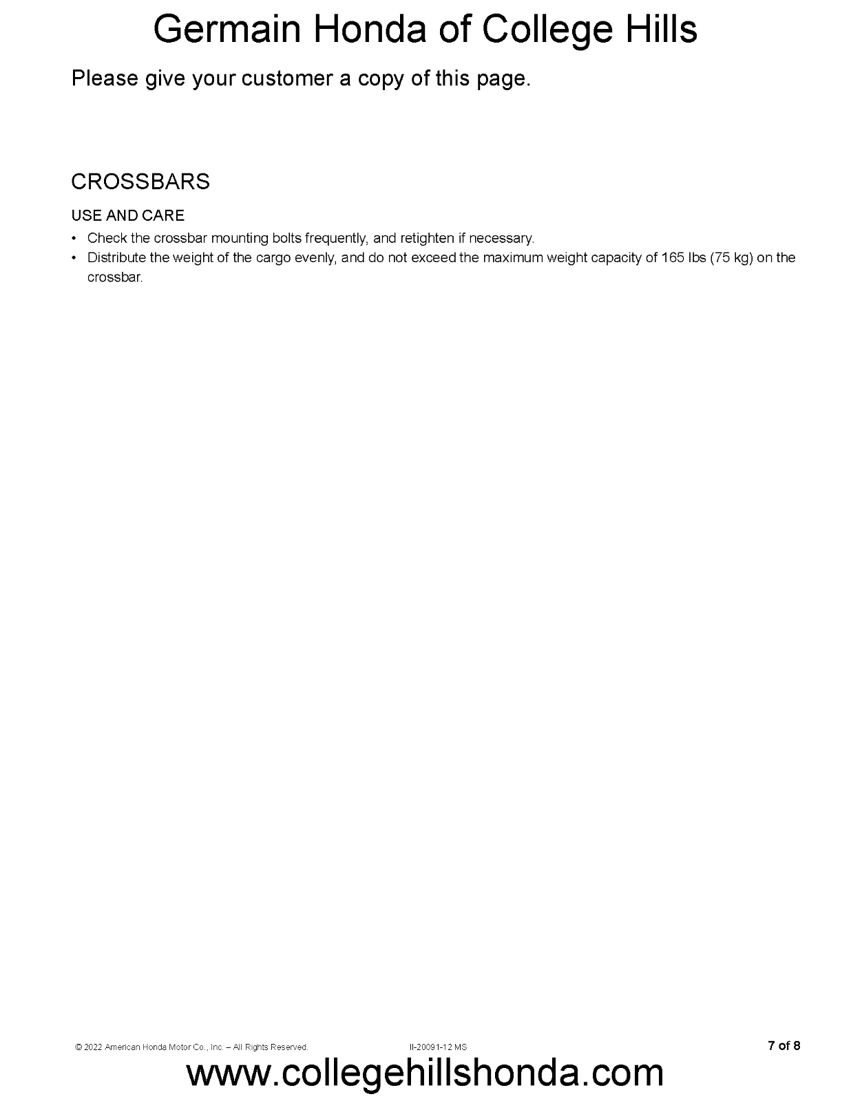 2023-2025 Genuine Honda CR-V Cross Bars OEM! NEW! 08L04-3A0-100