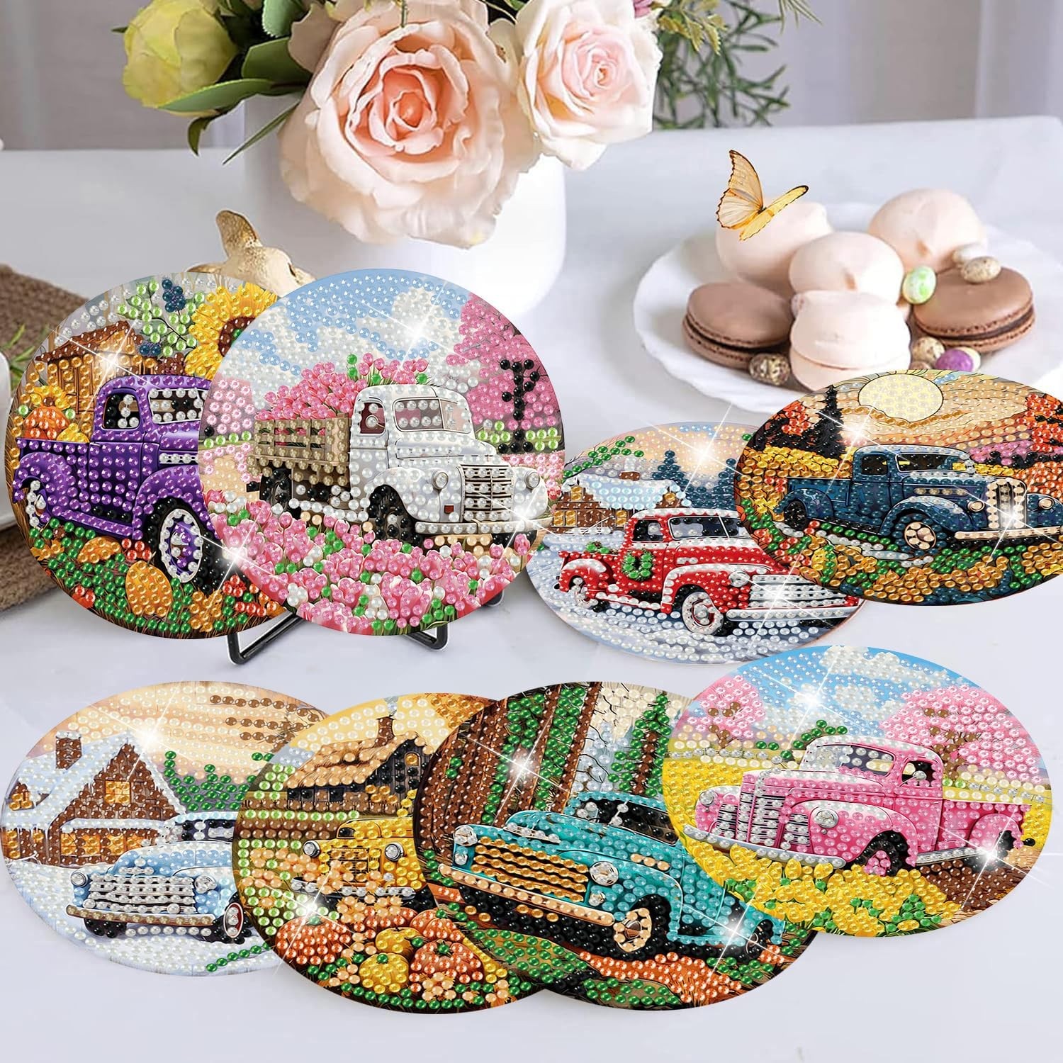 8 Pcs Diamond Art Coasters Kits - All Season 8 4x4in, Truck