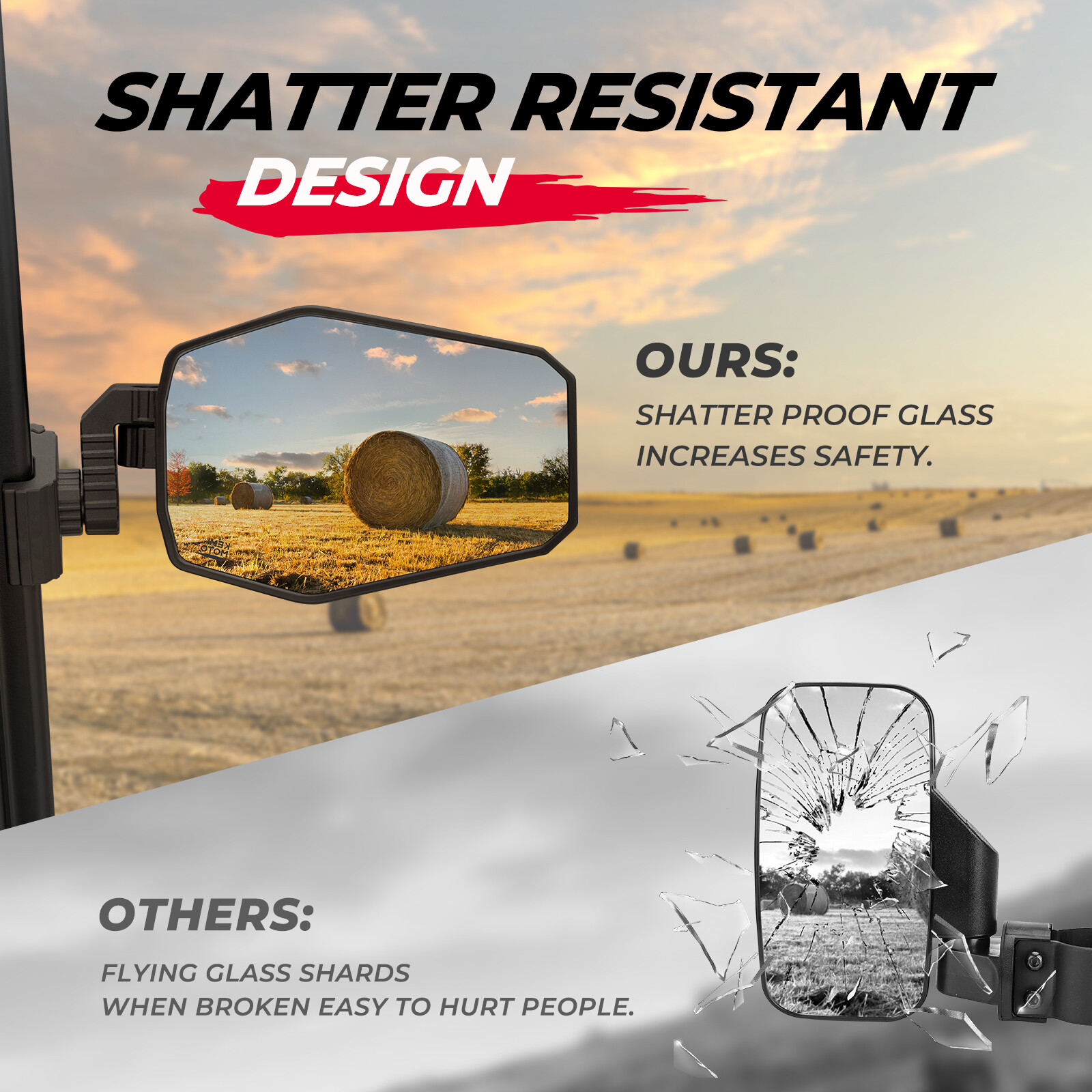 UTV Rear View Side Mirrors Breakaway For Polaris Ranger General Can-Am Defender