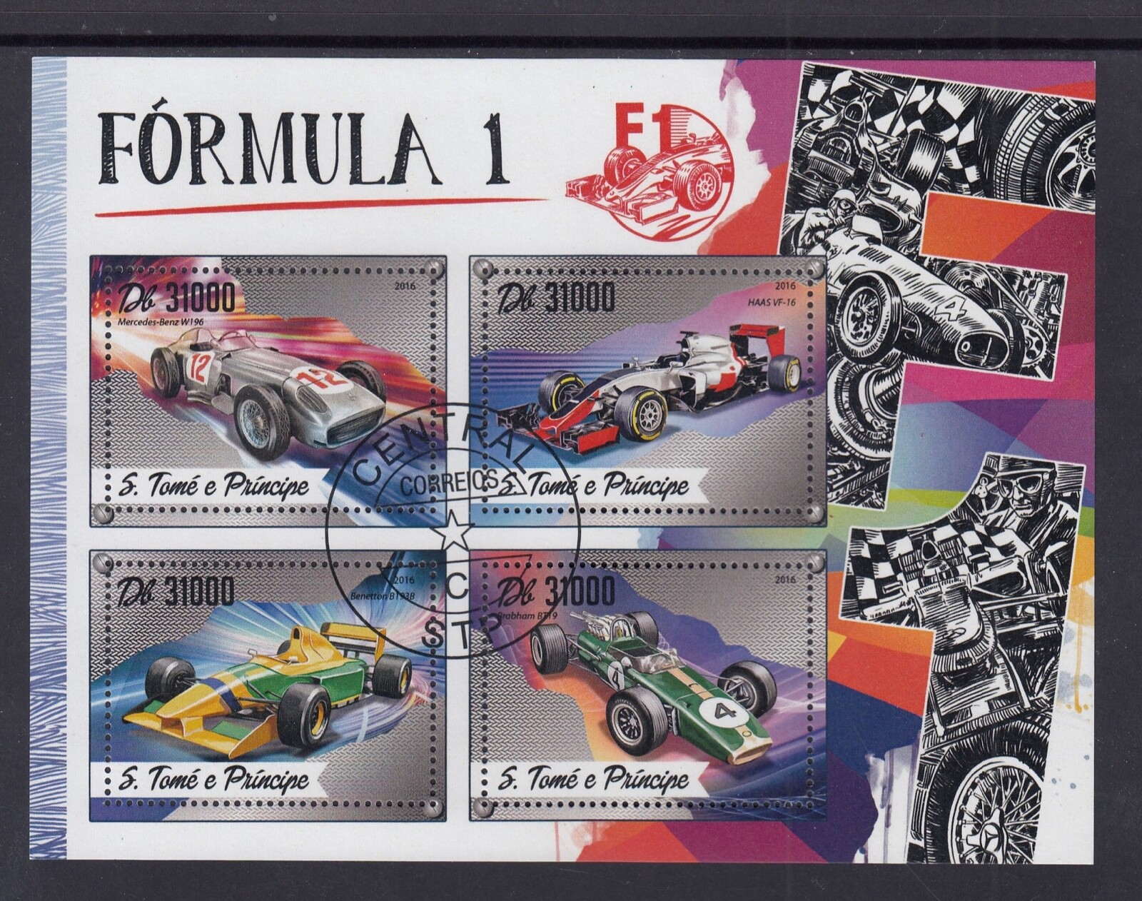 2016 Formula 1 Car Racing Stamps, CTO Mini Sheet as shown