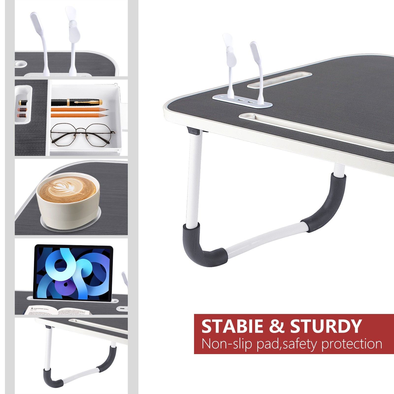 Laptop Tray Lap Desk Stand Foldable Bed Table Notebook Tray Cup Slot Adjustable