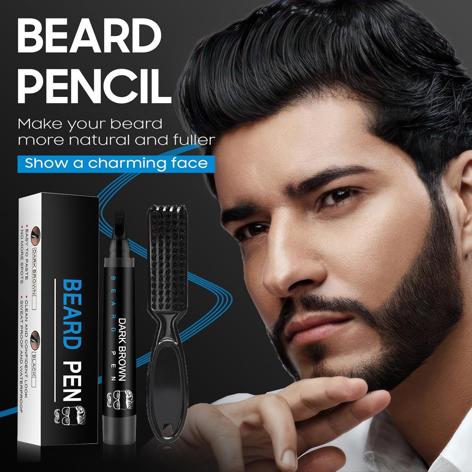 Men Beard Filling Pen Hair Grower Waterproof Filler Moustache Eyebrow Brush Tool