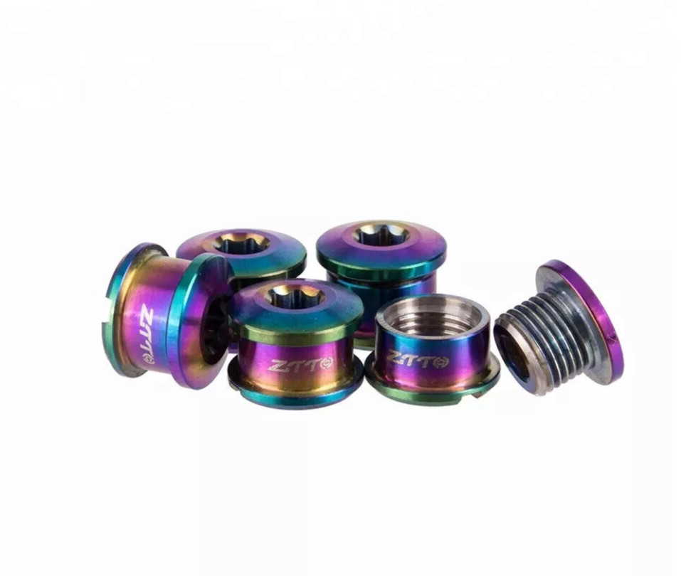 Titanium Crankset Chainring Bolts Rainbow Oil Slick 5mm Fixed Road Track Mtb 5Pc