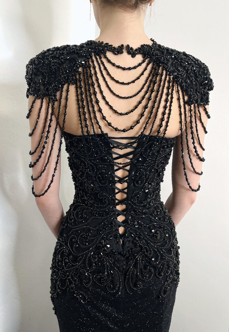 Black Gothic Sparkly Mermaid Wedding Dresses With Train Lace Beading Bridal Gown