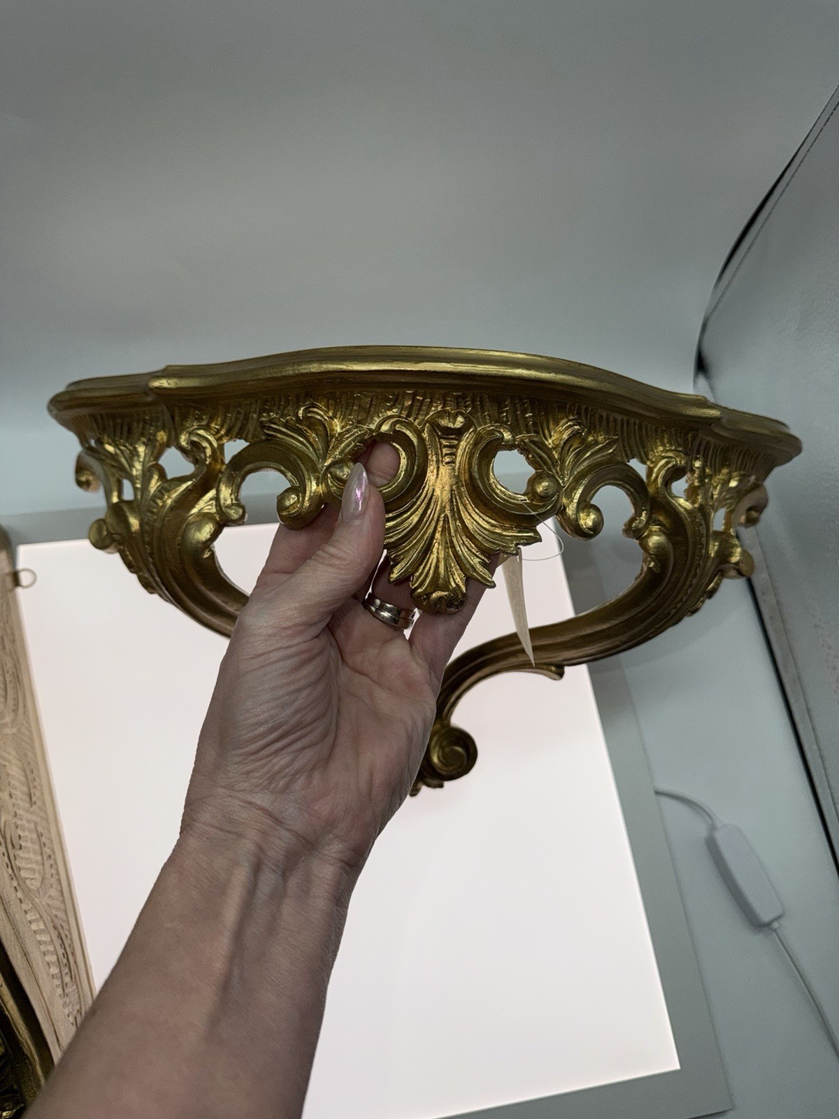 Vintage Euromarchi Italy Hollywood Regency Shelves Resin Gold Finish Wall Hang 2