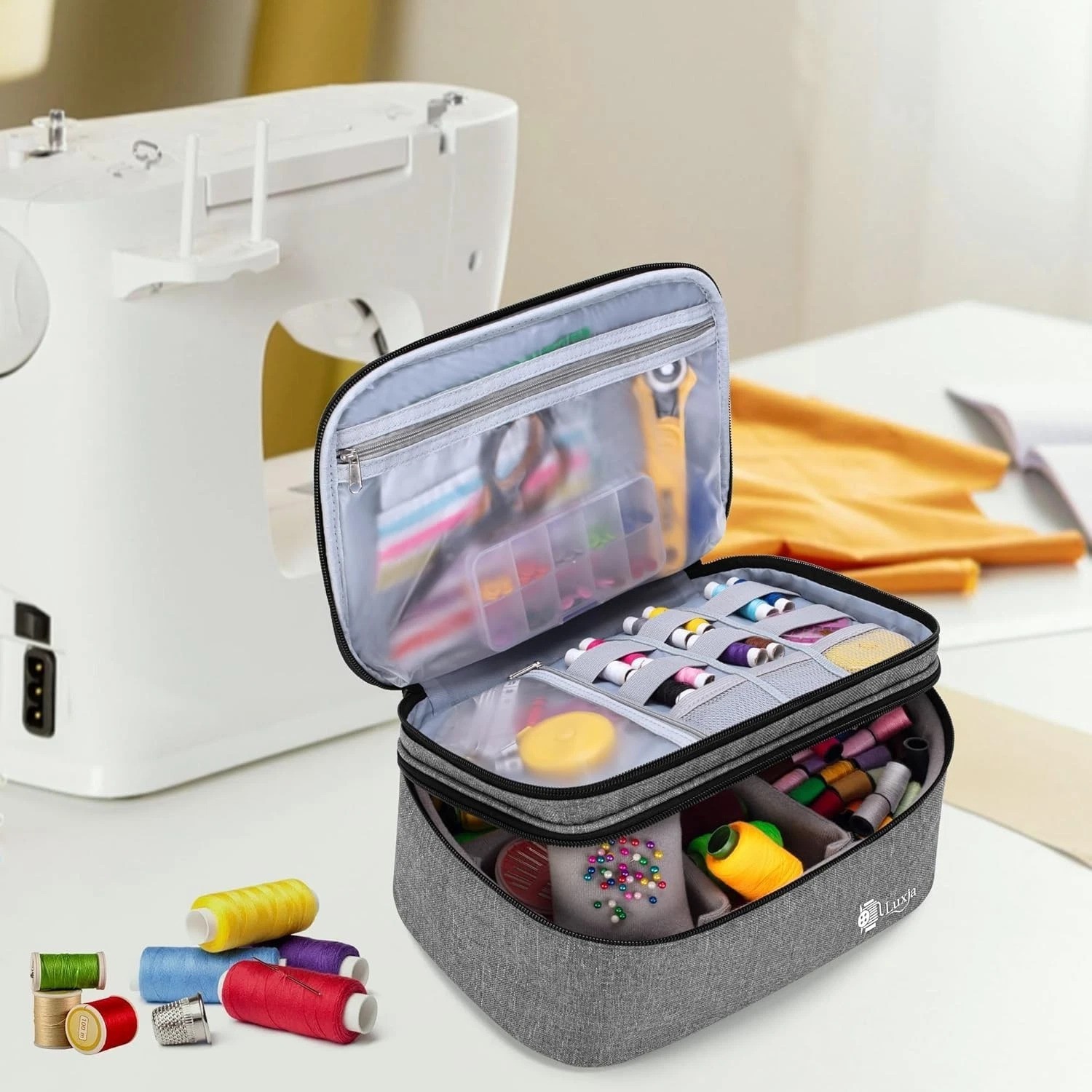 Double-Layer Sewing Accessories Organizer, Sewing Supplies Organizer for Need...