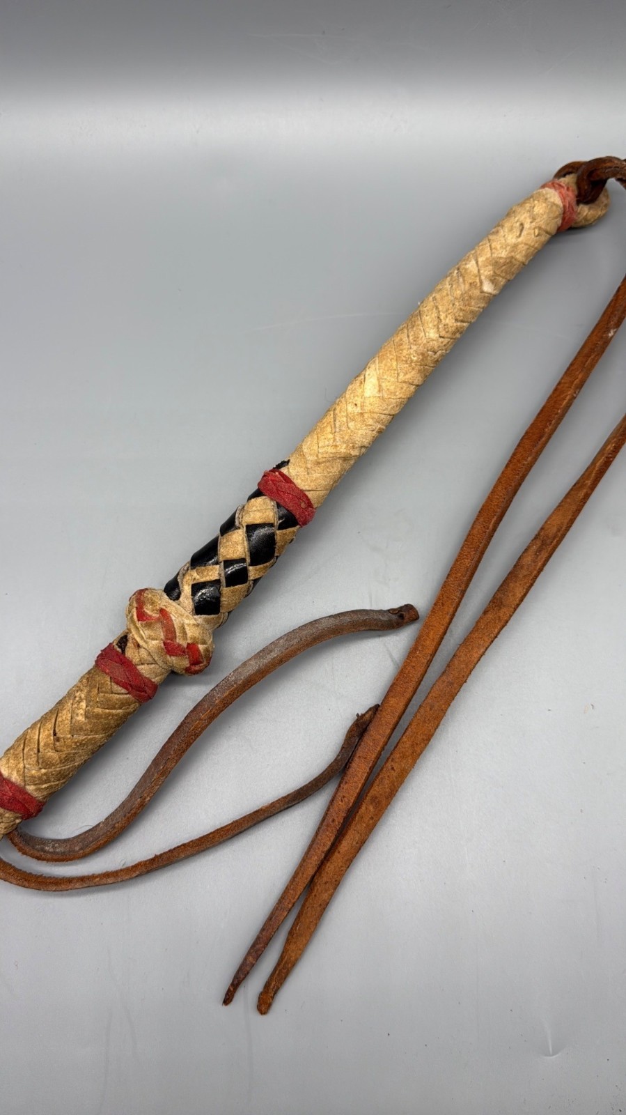 Vintage Western Leather Braided Horse Quirt Whip Cowboy Tack Rodeo Decor