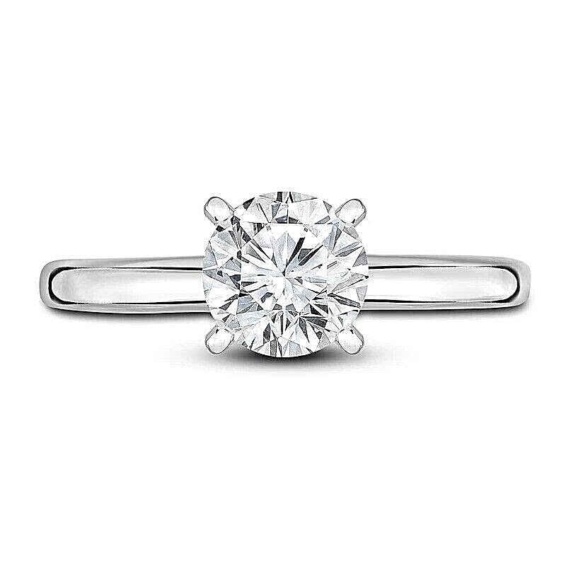 1.00Ct Round Cut GRA Moissanite Solitaire Engagement Ring 14K White Gold Size 7
