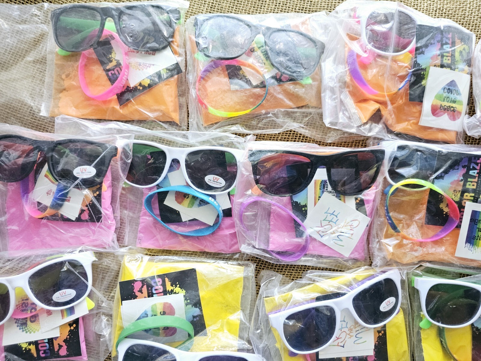 17 Color Blaze Holi Party Kits Color Powders. Sunglasses, Bracelet & Tatoo...