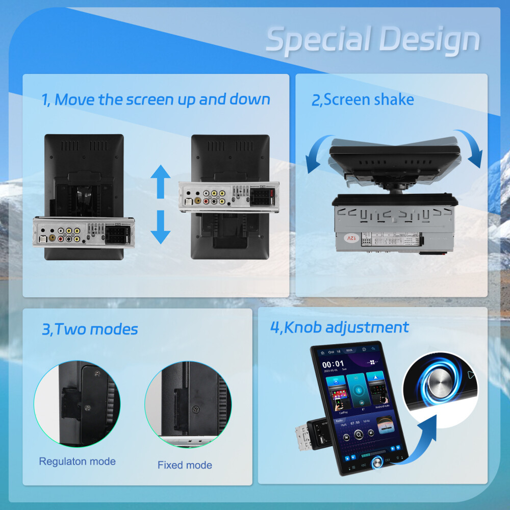 10.4" Single Din Touch Screen Stereo Bluetooth Radio Apple/Android Carplay+CAM