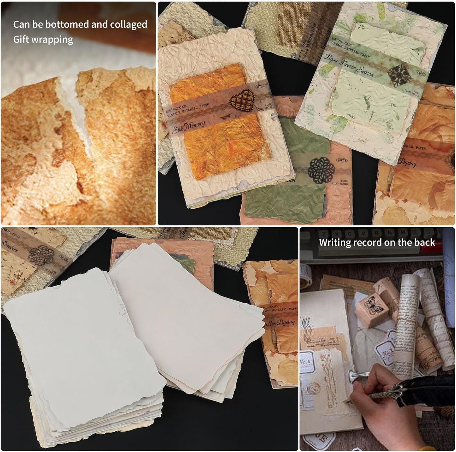 168 Sheets Vintage Scrapbook Paper with Embossed Texture, 6 Pack Assorted Handma