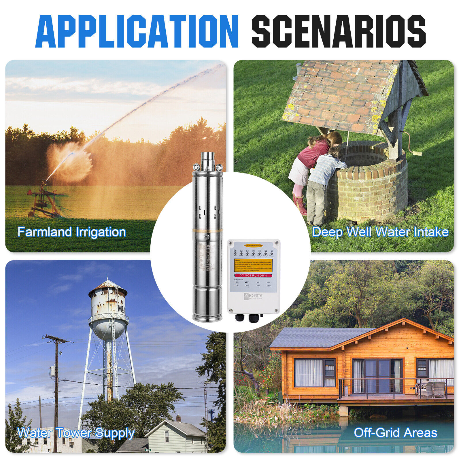 3" DC 24V Solar Water Pump Deep Well Pump Submersible Bore MPPT Controller Kit