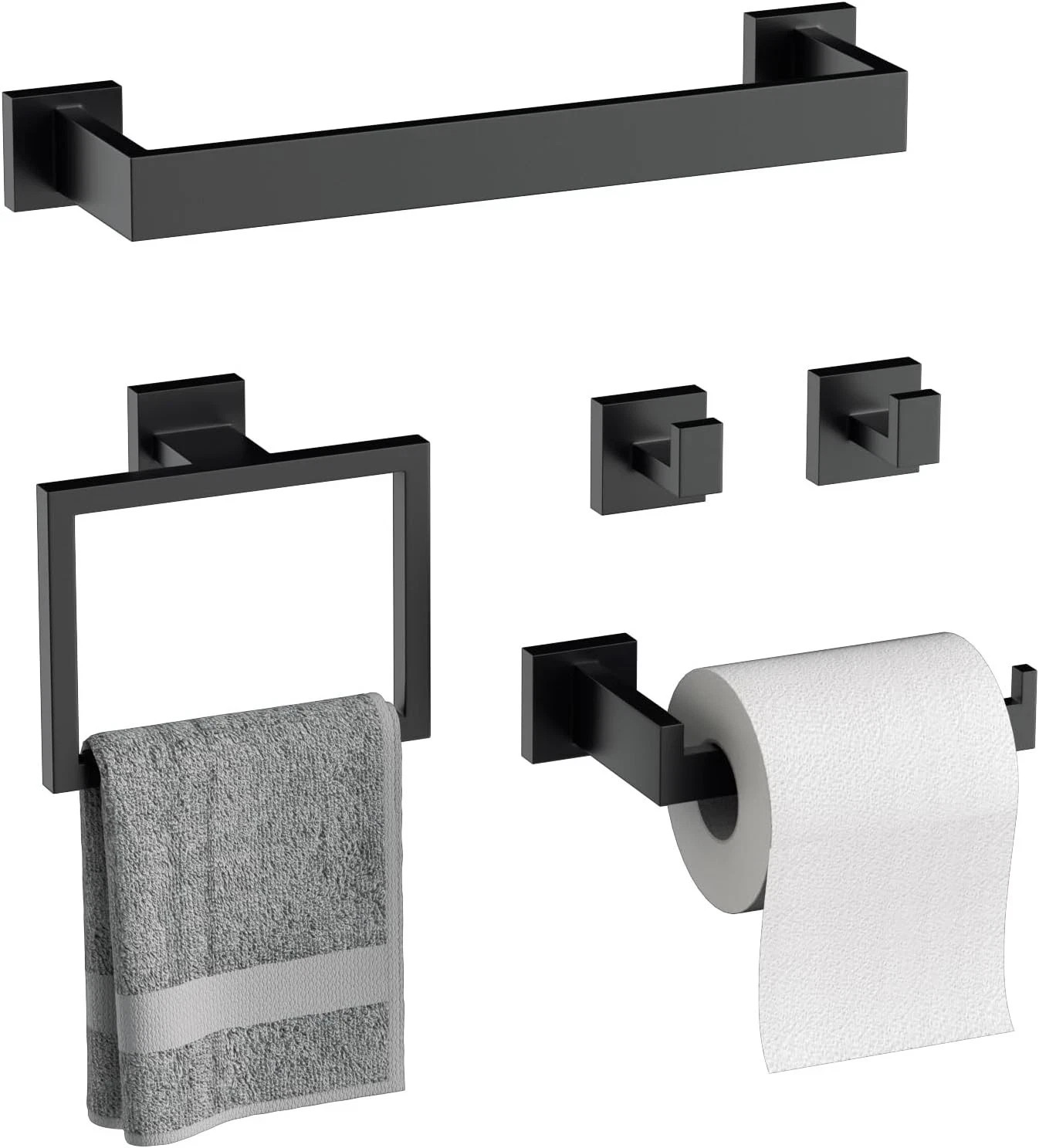 5-Piece Black Bathroom Accessory Sets Towel Rack Set Towel Bar Set Two hook
