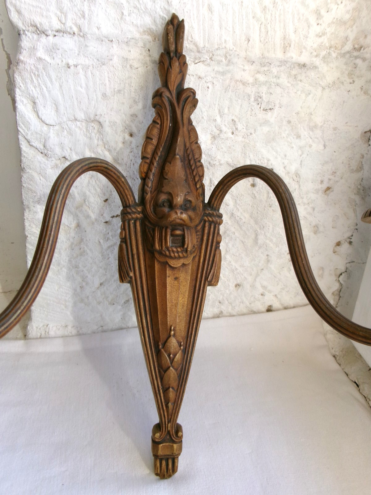 French 1 antique brass bronze wall candle holder ornately pattern