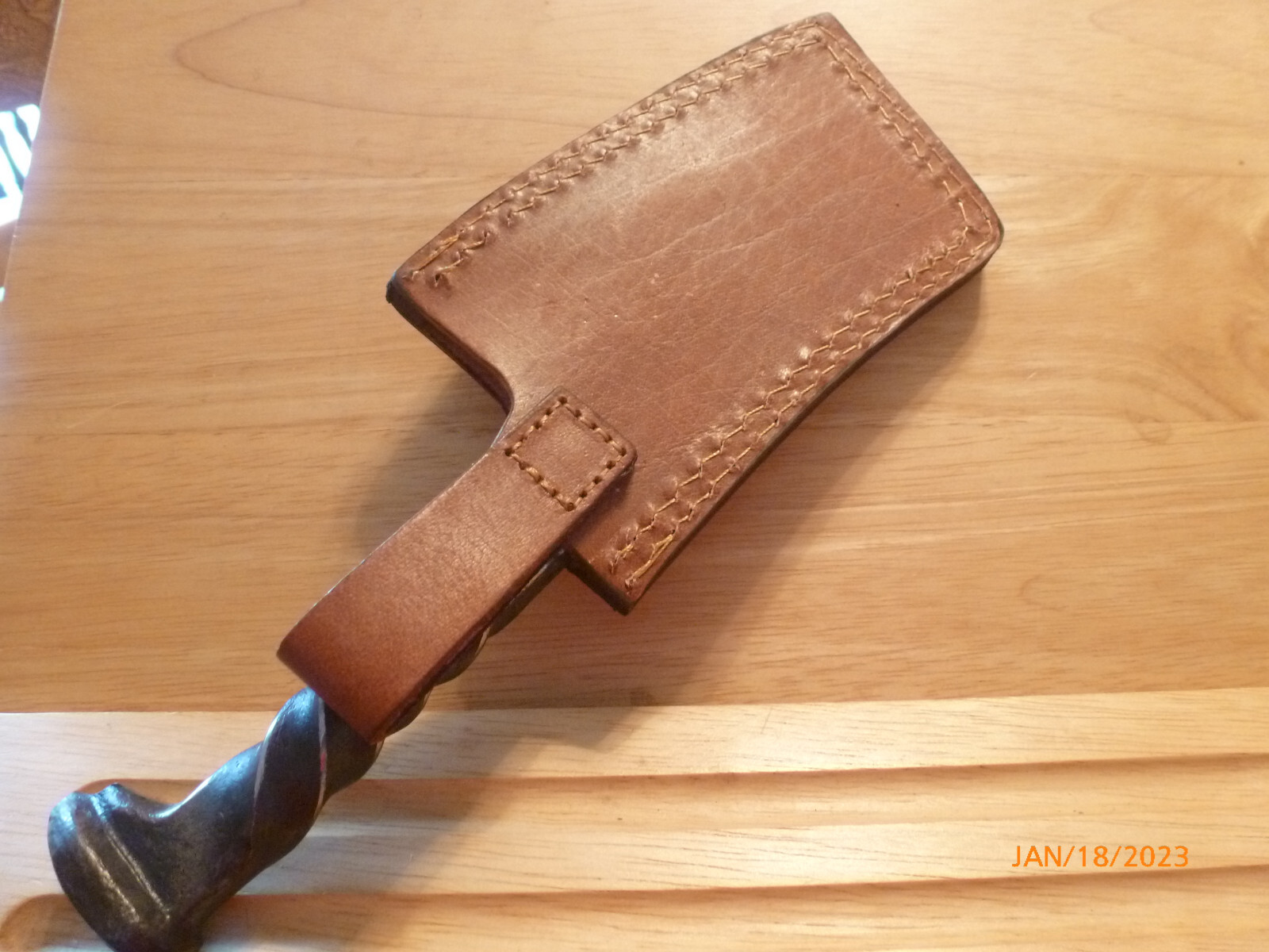 Railroad Spike Meat Cleaver with Heavy-Duty Brown Leather Belt Sheath - New