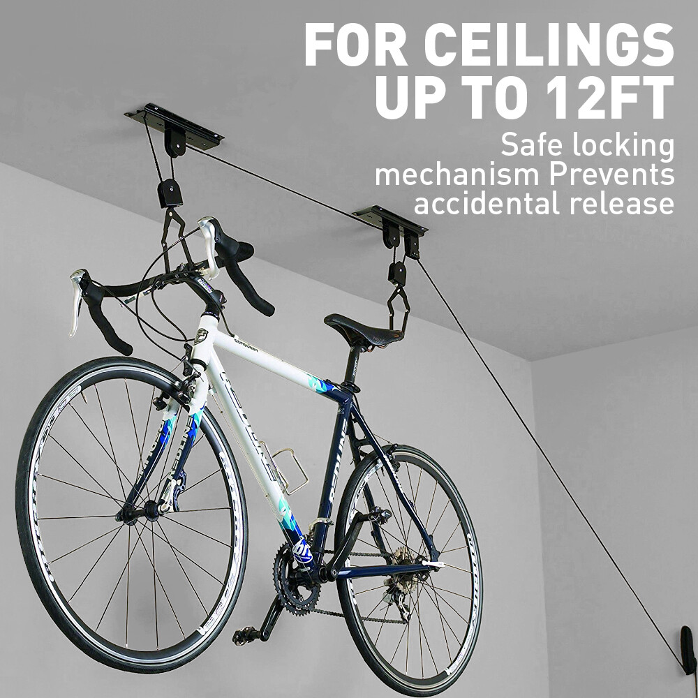 2 Packs Ceiling-Mounted Bike Lift Mountain Bicycle Hoist Garage Utility Hanging