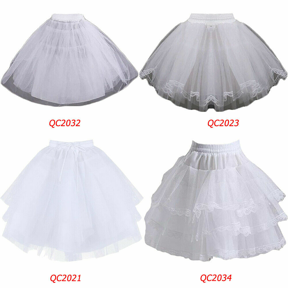 3 Layers Girls Slip Flower Girl Petticoat Crinoline Hoopless Skirt Underskirt