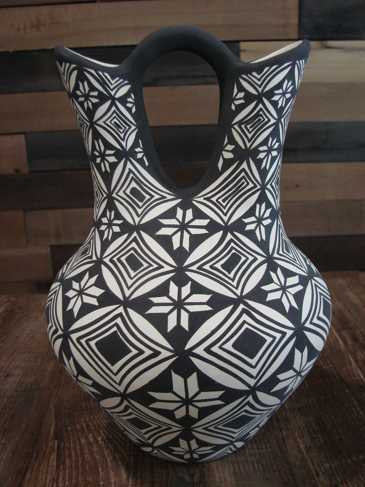 Native American Fine Line Hand Painted Wedding Vase by M. Lukee