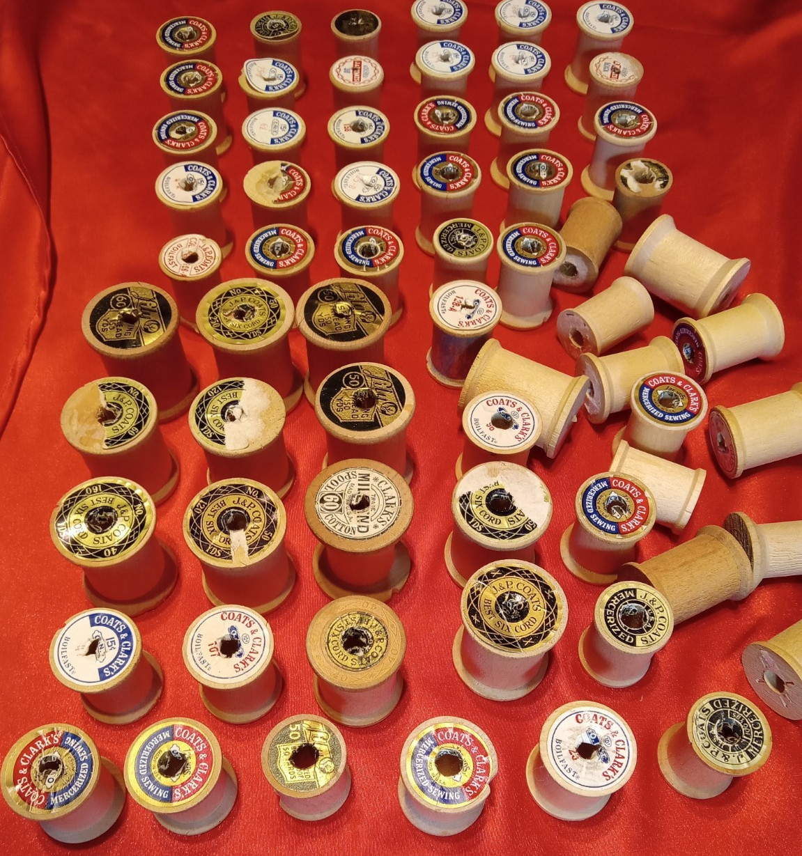 65 Vintage Wood Thread Spools Coats & Clarks & others Lot Of 65 Sewing Decor