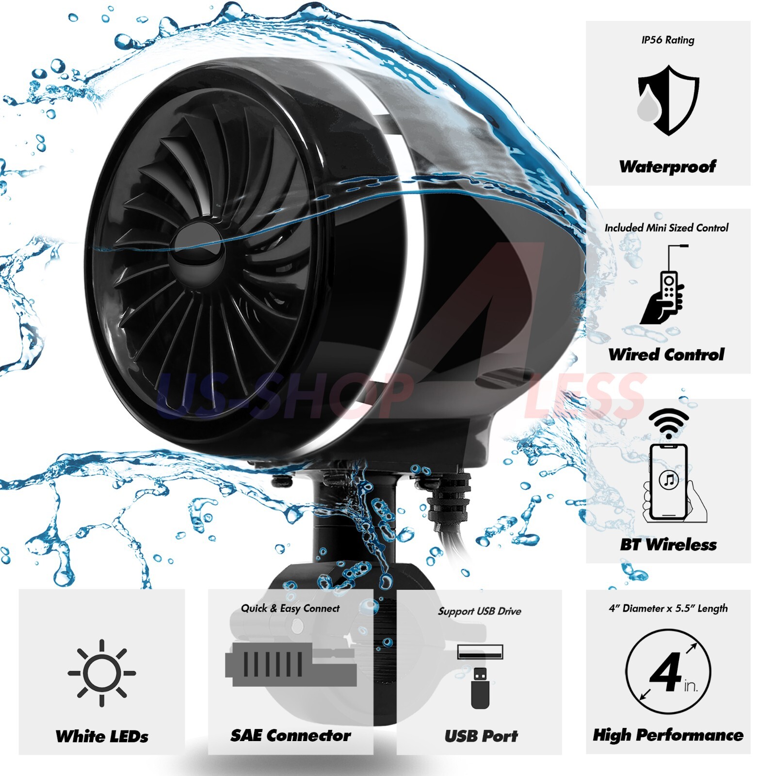 Waterproof Bluetooth Motorcycle Stereo LED Speakers Amp Audio System Harley USB