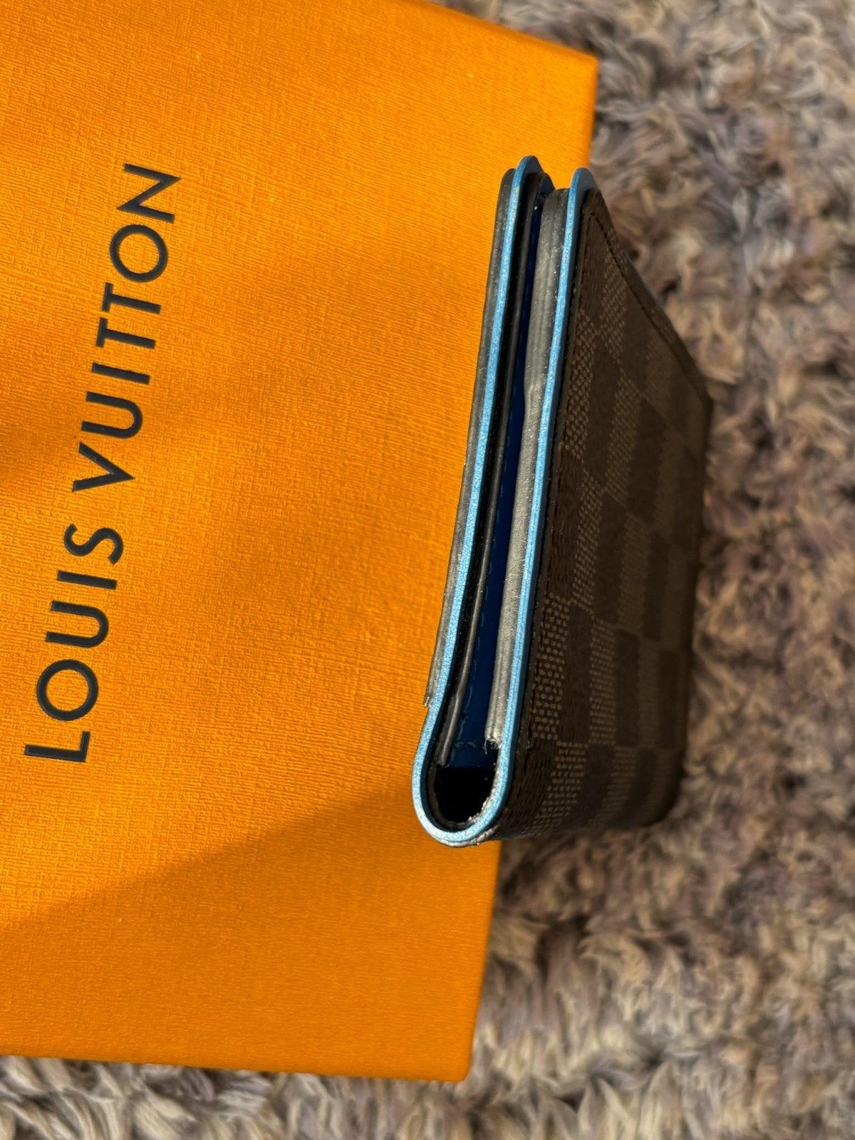 AUTH Louis Vuitton N64432 Damier Graphite Blue Edge Card Case Wallet AB LV