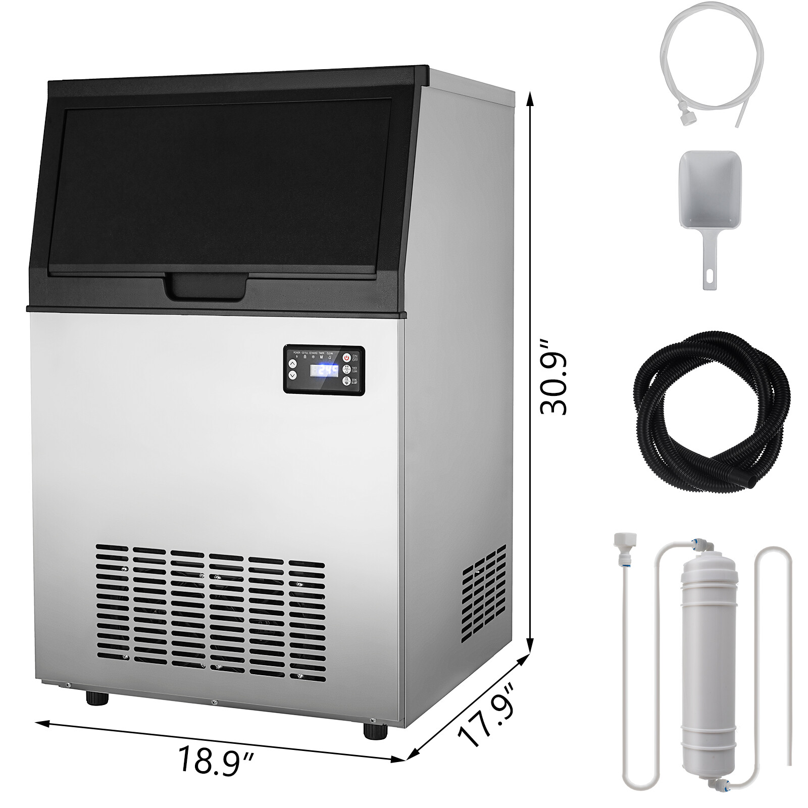 132Lbs Commercial Ice Maker Built-in Ice Cube Machine 33Lbs Storage Undercounter