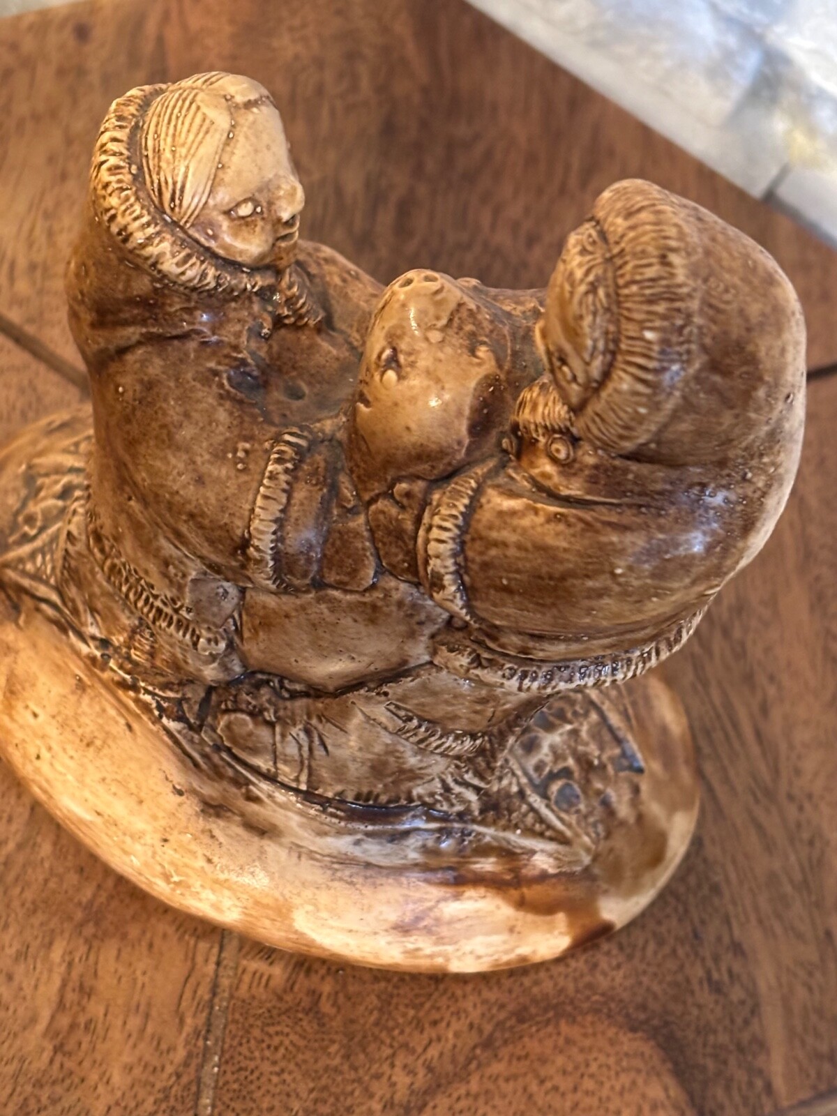 Wolf Eskimo Inuit Couple With Seal Pup Sculpture Made In Canada