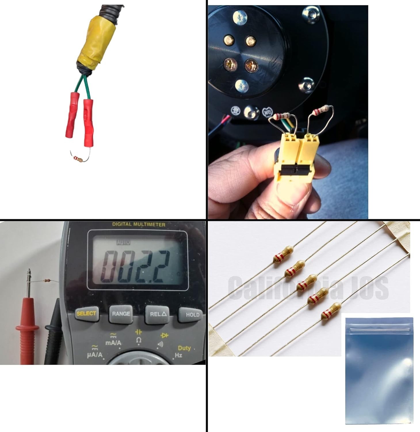 Resistencias 2.2 Ω 1/4 W 5%, set de 100 pzs, ideal para bypass airbag. 2/2