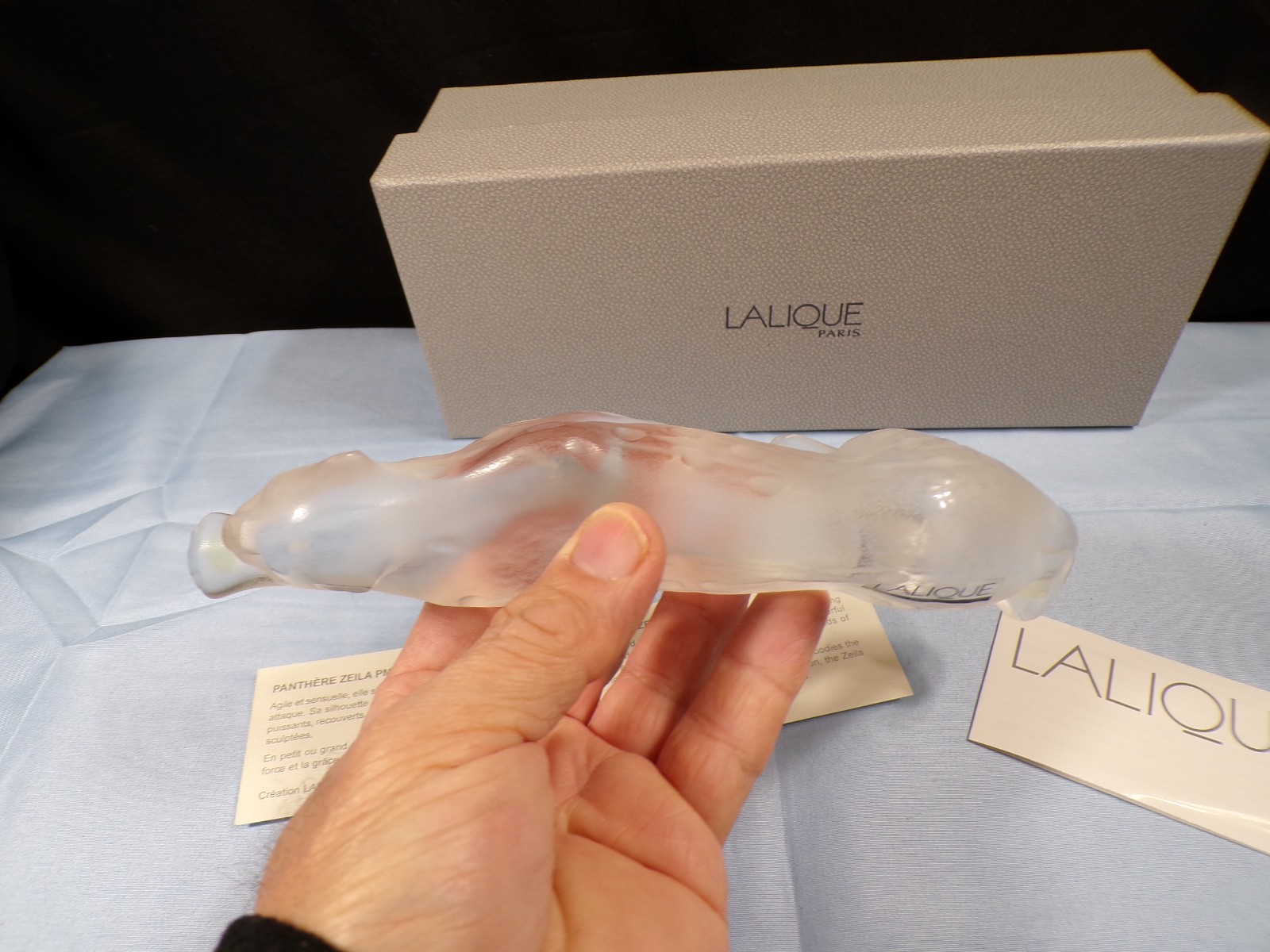 Lalique France Crystal Stalking Zeila Panther Figurine w/ Box 8 1/4" Long