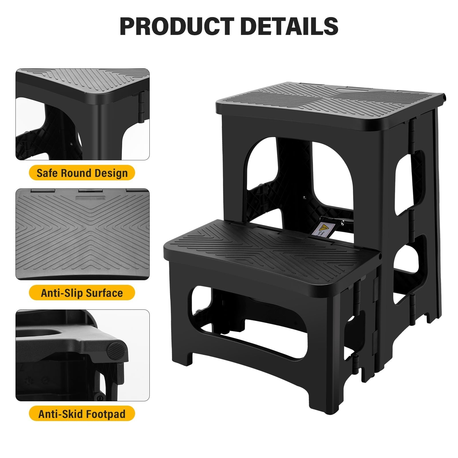 Folding 2-Step Stool Non-Slip Collapsible Portable Footstool Hold up to 300 lbs