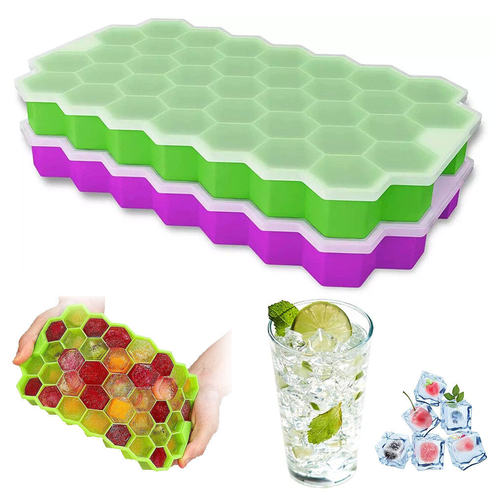 Silicone Ice Cube Tray with Lid - 77 Small 0.87" Cubes for Whiskey - Stackable