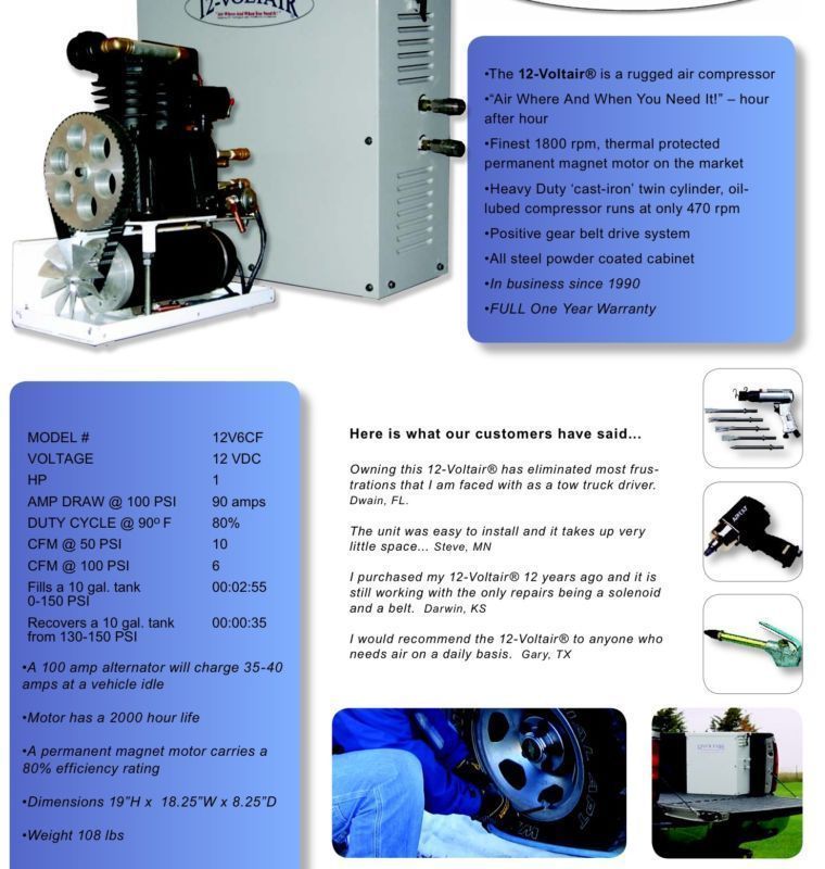 Voltair compressor 12V Heavy duty Air Compressor for Service and Farm trucks
