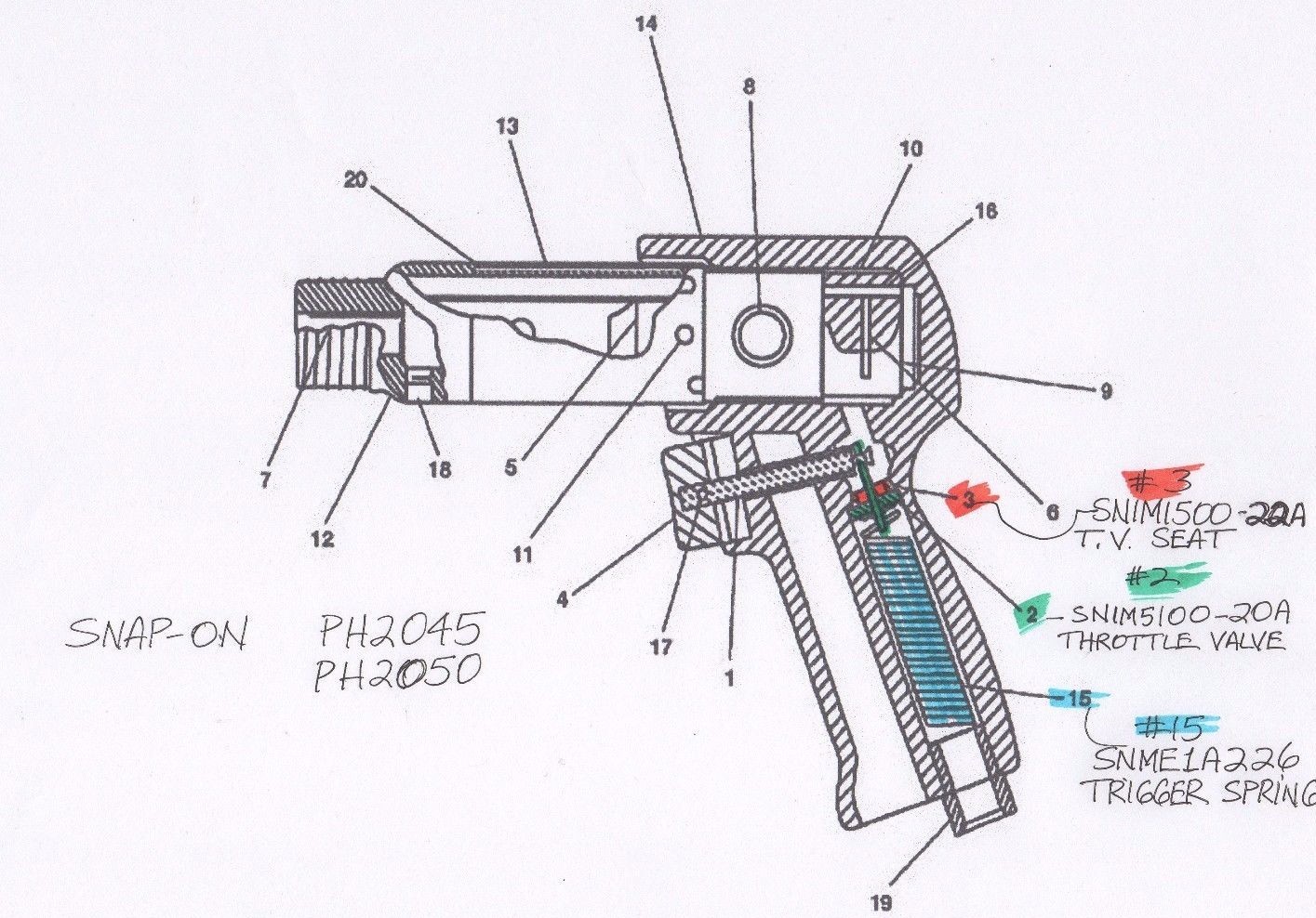 SNAP ON IM5100,PH2045,PH2050,FAR720,FAR750,FAR7200,SIOUX 4035 TRIGGER VALVE KIT