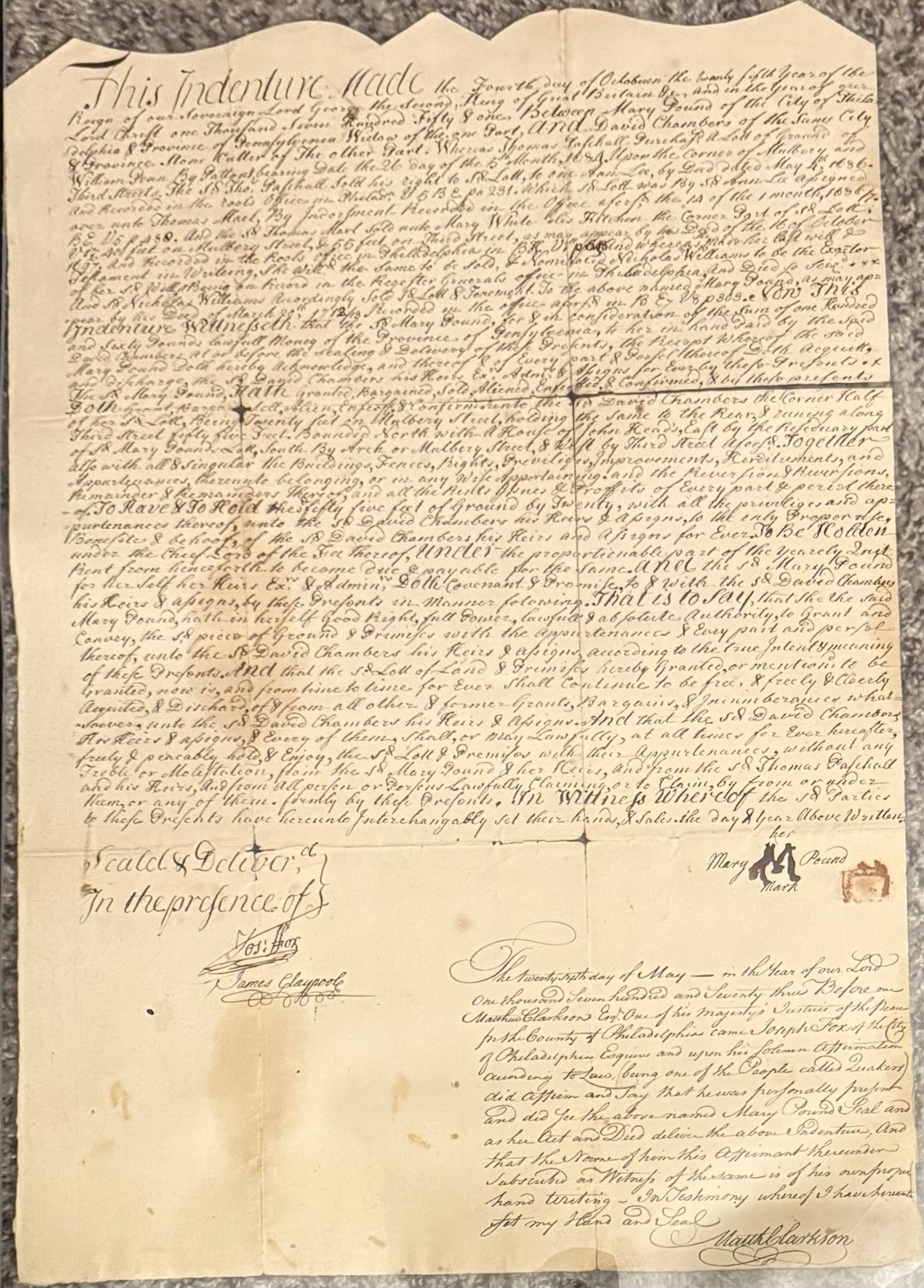 Colonial Era Indenture, 1751, Philadelphia, Mulberry And Arch Street