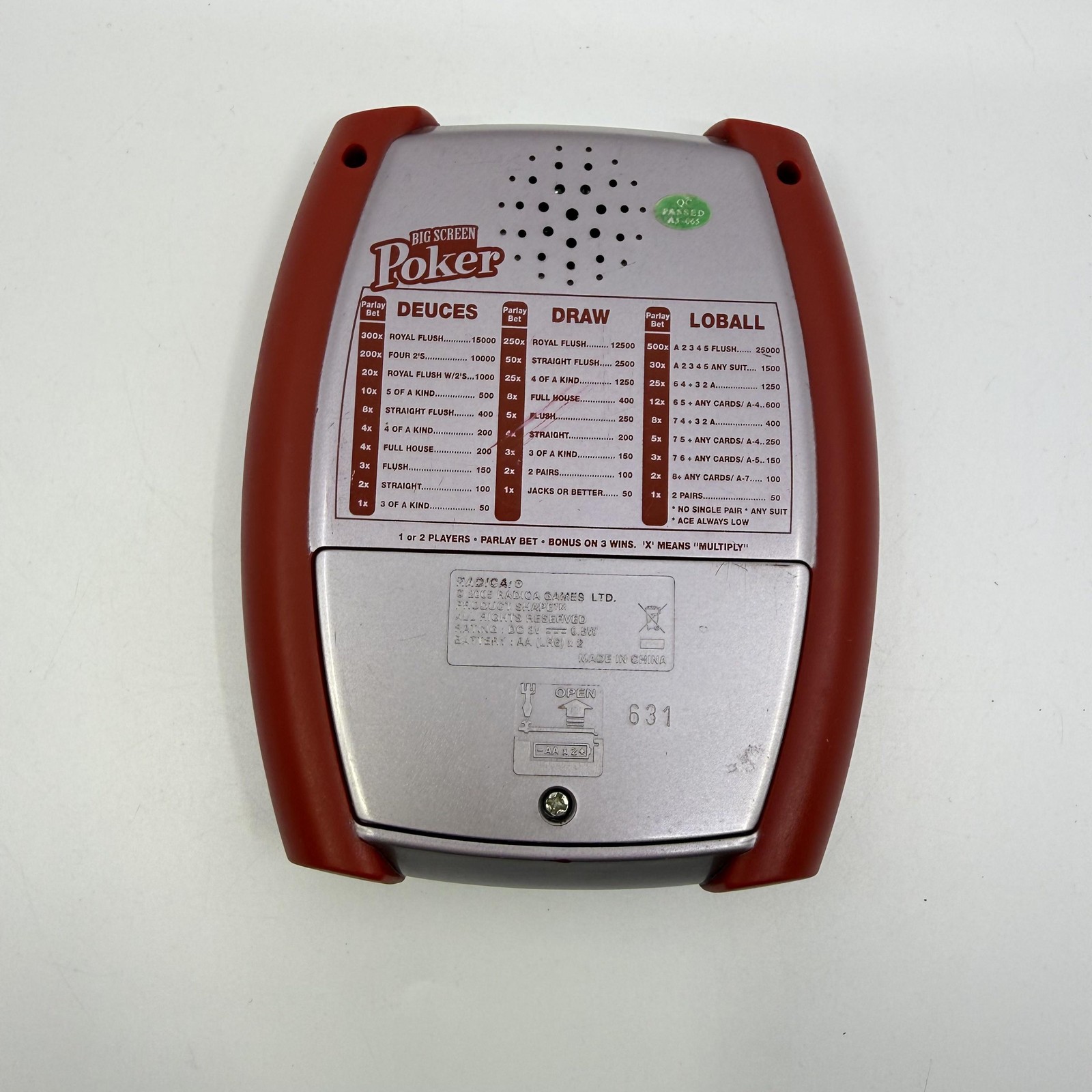 Radica Big Screen Poker Electronic Handheld Game Red Silver 2005 China