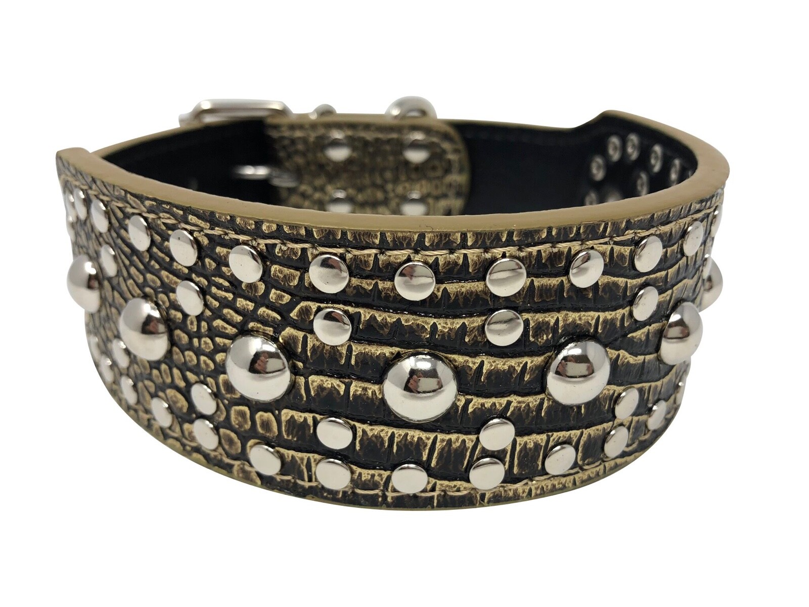 Dog Collar Studded Rivet Adjustable Faux Leather 2" wide S M L XL 13 Colors