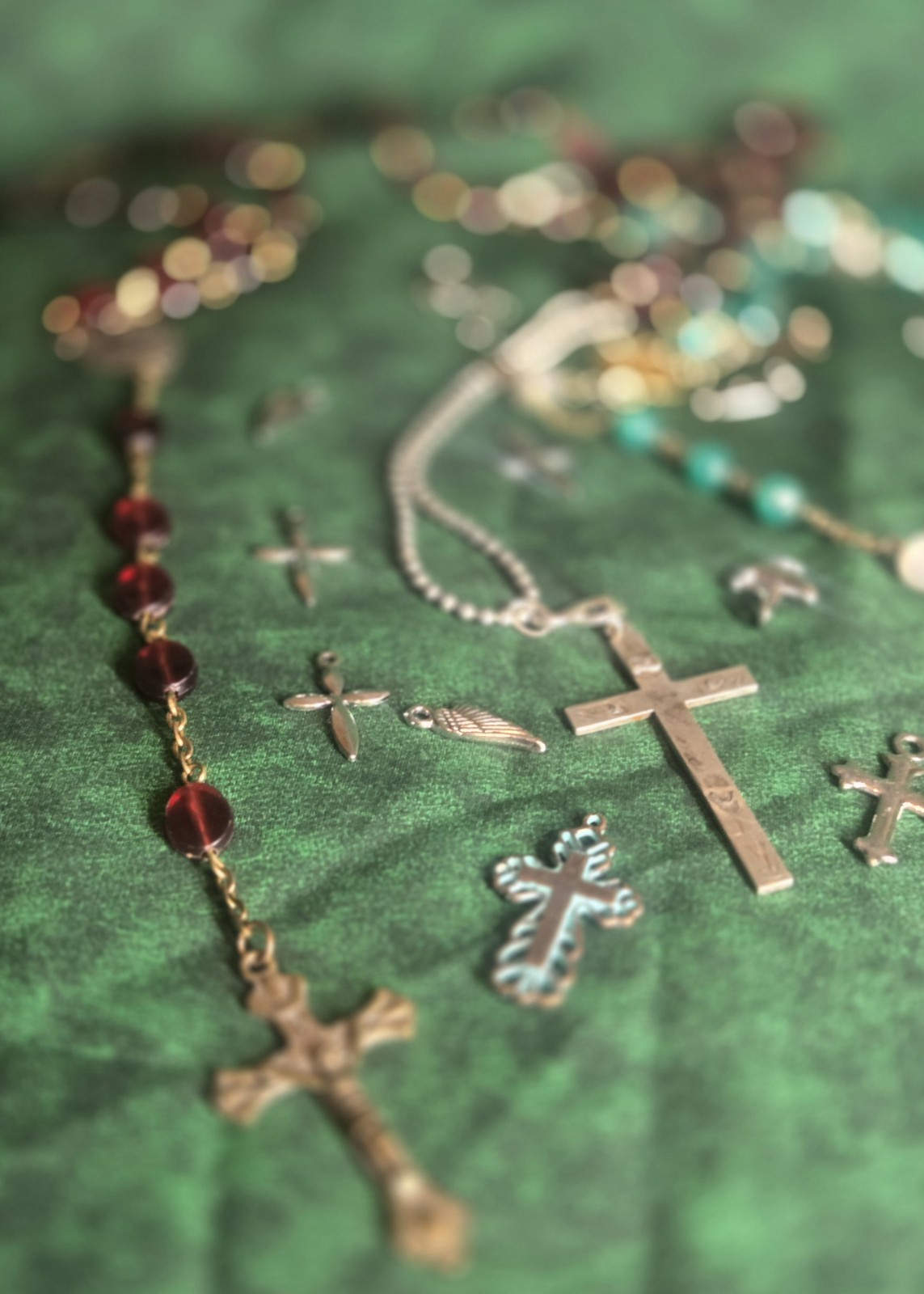 Huge Lot of Cross Necklaces, Pendants, Rosaries, Charms, 22k, sterling, hge.