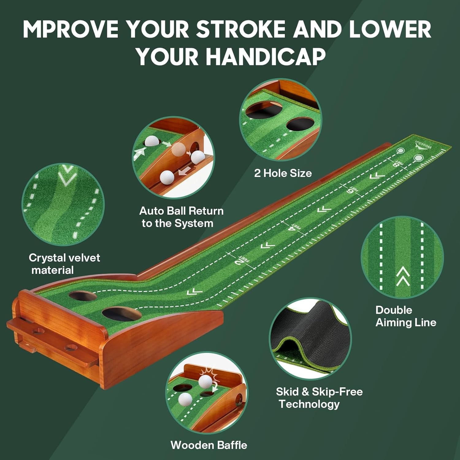 Putting Matt for Indoors, Putting Green, Golf Putting Mat with Ball Return,