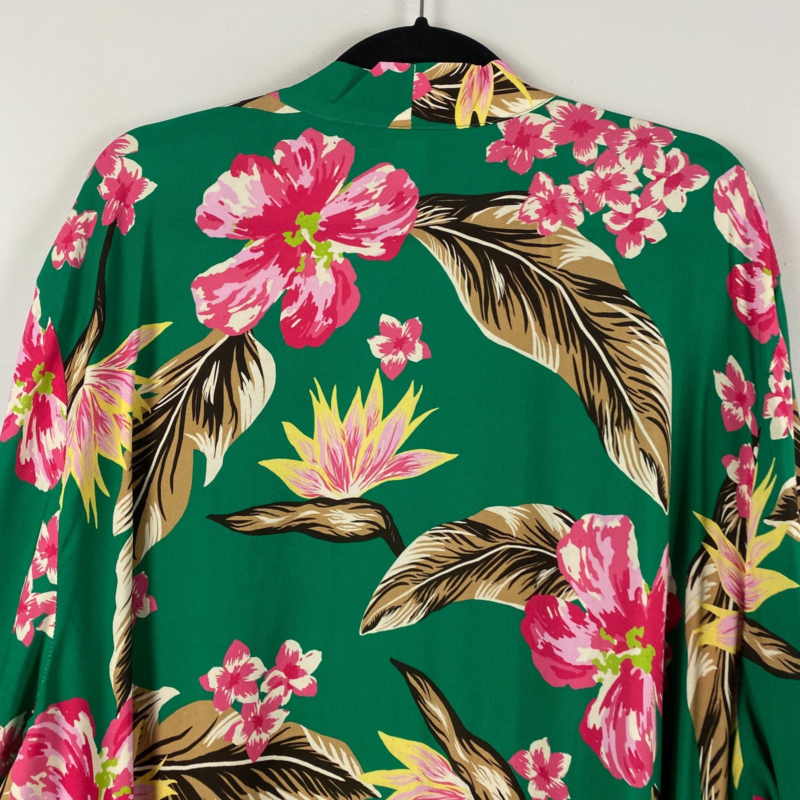 Catherines Long Kimono Cardigan Size 3X Open Front Green Floral 3/4 Sleeves