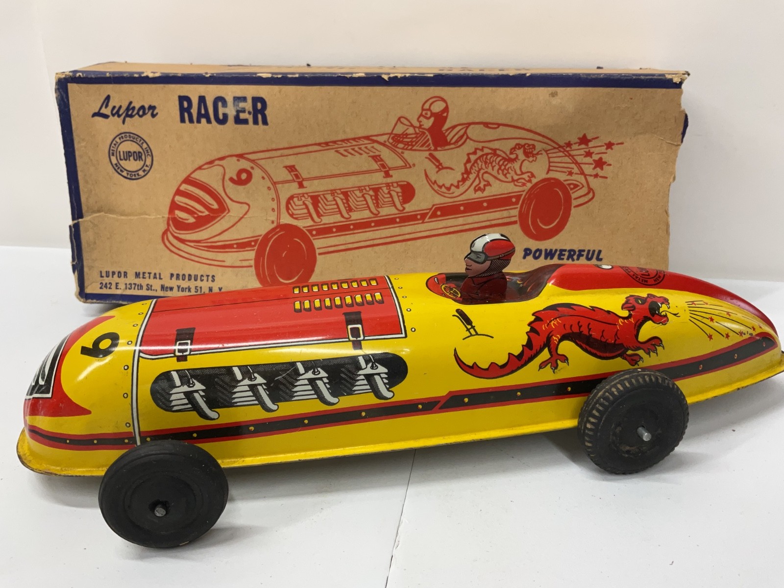 VINTAGE LUPOR TIN WINDUP RACER WITH ORIGINAL BOX