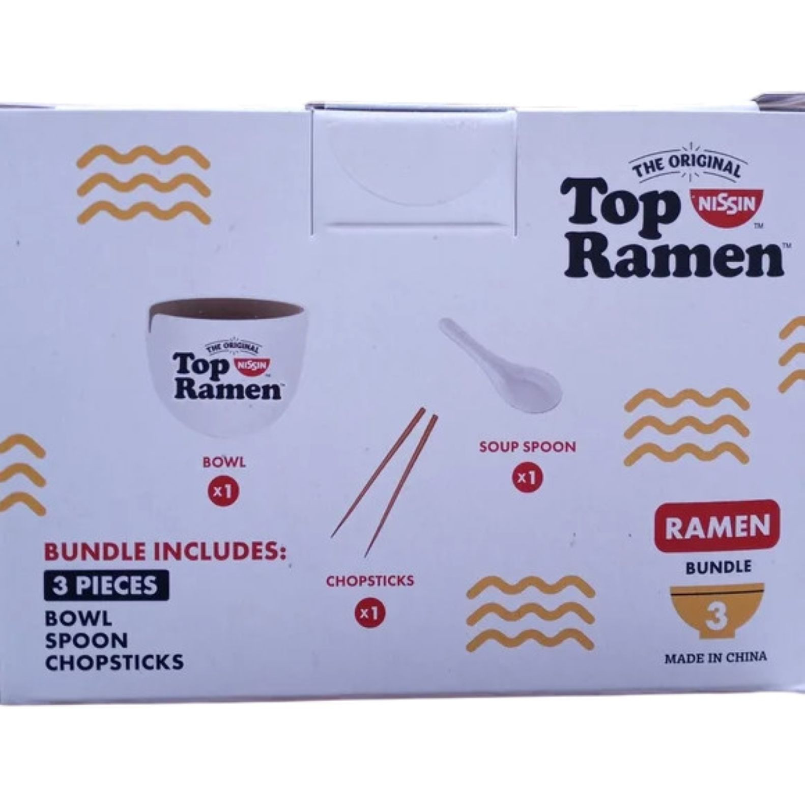 The Original Nissin Top Ramen 3pc Bundle Include Plastic Bowl Chopsticks & Spoon