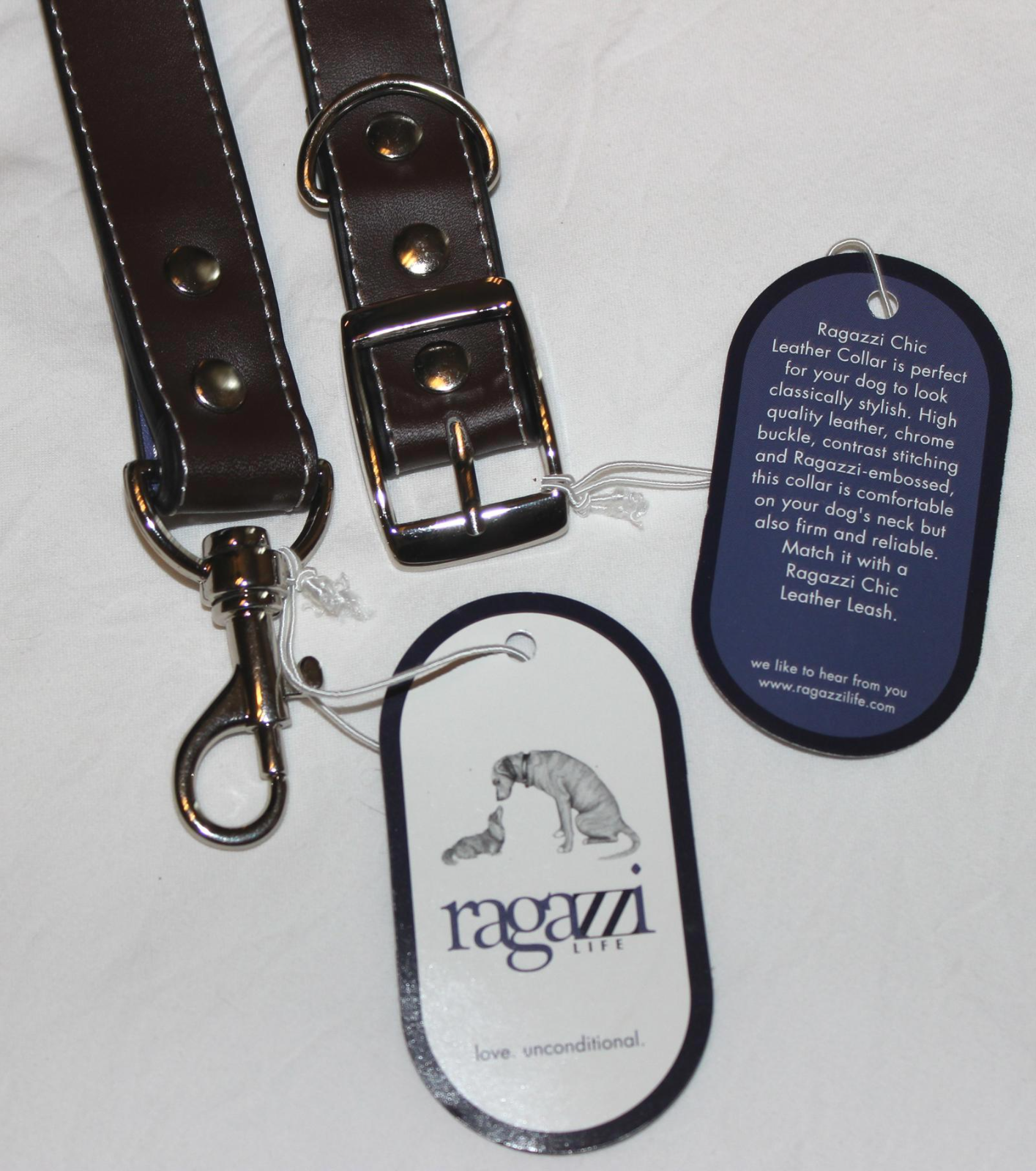 RAGAZZI LIFE CHIC LEATHER LEASH 6ft x 1" BROWN PURPLE + 22" COLLAR GENUIN LEATHR